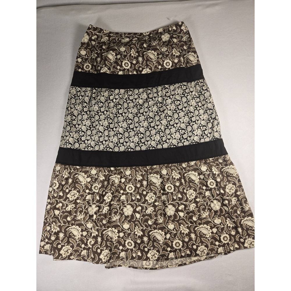 Apostrophe Women's Skirt Sz 12 Ivory, Brown, Black Pattern Shell 100% Linen NWOT